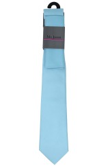  Mr Jason Matching Plain Sky Blue Polyester Tie And Hanky Set 