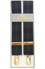 Erwin & Morris made in UK Green Tartan Guilt Feathered 4 Clip Braces