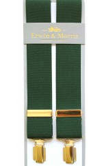 Erwin & Morris Made In UK Bottle Green 35mm Elastic With Gilt 4 Clips Trouser Braces