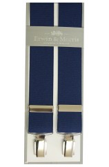 Erwin & Morris Made In UK Navy 35mm Nickel Feathered Silver Coloured 4 Clip X Back Braces
