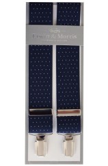Erwin & Morris Made In UK Navy & White Pin Dot 35mm 4 Clip X Back Braces