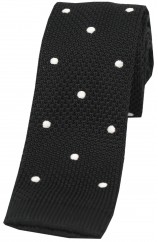 Soprano Black and White Polka Dot Thin Knitted Polyester Tie