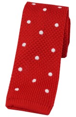 Soprano Red and White Polka Dot Thin Knitted Polyester Tie