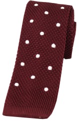 Soprano Wine and White Polka Dot Thin Knitted Polyester Tie