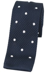 Soprano Navy and White Polka Dot Thin Knitted Polyester Tie