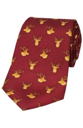 Soprano Stags Heads On A Wine Ground Country Silk Tie