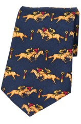 Soprano Racing Jockeys Past The Post On Navy Ground Country Silk Tie