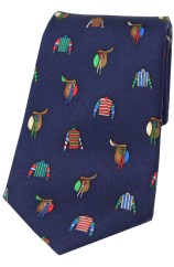 Soprano Racing Colours and Saddles On Navy Ground Country Silk Tie