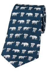 Soprano Grey Elephants On Navy Ground Country Silk Tie