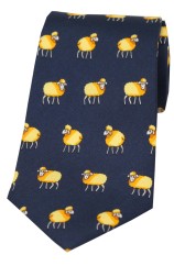 Soprano Yellow Orange Sheep On Navy Ground Country Silk Tie