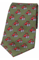 Soprano Red Tractors On Country Green Ground Country Silk Tie