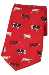 Soprano Cow Breeds On Red Ground Country Silk Tie