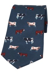 Soprano Navy with Multi Breed Of Cows Country Silk Tie