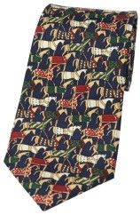 Soprano Jousting Medieval Horses On Navy Ground Country Silk Tie