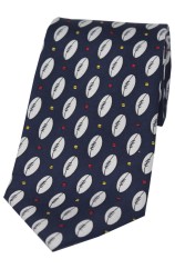 Soprano Rugby Balls On Navy Ground Silk Tie