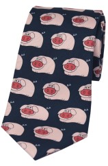 Soprano Funny Pigs On Navy Ground Country Silk Tie