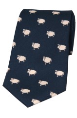 Soprano Flock Of Sheep On Navy Ground Country Silk Tie