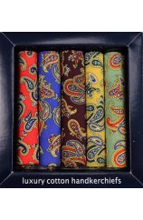 Soprano 5 Colour Paisley Design Cotton Pocket Square Set