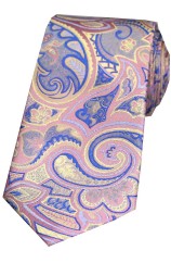 Multicoloured Edwardian Paisley on Pastel Pink Ground Luxury Silk Tie