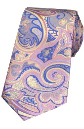 Multicoloured Edwardian Paisley on Pastel Pink Ground Luxury Silk Tie