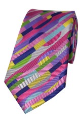 Posh And Dandy Bright Multi Coloured Geometric Shapes Luxury Silk Tie