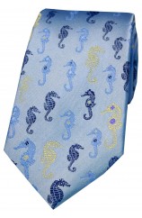 Posh And Dandy Blue Multi Coloured Sea Horses Silk Tie