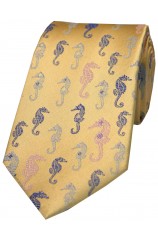 Posh And Dandy Gold Multi Coloured Sea Horses Silk Tie