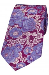 Posh and Dandy Shades Of Cerise And Blue Lilac Floral Silk Tie