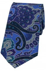 Posh And Dandy Large Edwardian Blue Purple Green Paisley Silk Tie