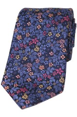 Posh & Dandy Italian Design Navy Blue Ground With Multi Coloured Flowers Silk Tie