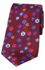 Posh And Dandy Claret Ground Multi Coloured Flowers Silk Tie