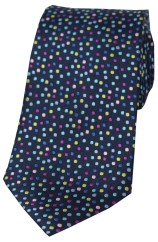 Posh And Dandy Navy Ground Multi Coloured Pin Dots Silk Tie