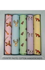 Five Pack Country Animals in Pastel Colours Cotton Hankies