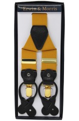 Erwin & Morris Made in UK Mustard 2 in 1 Luxury 35mm Wide Gilt Clips Or Leather Straps Y Back Braces