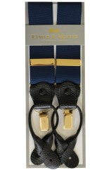 Erwin & Morris Made In UK Navy 2 in 1 Luxury 35mm Gilt Clip Or Leather End Trouser Braces