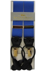 Erwin & Morris Made In UK Royal Blue 2 in 1 Luxury 35mm Gilt Clip Or Leather End Trouser Braces