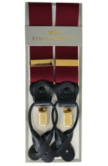 Erwin & Morris Made in UK Plain Claret 2 in 1 Luxury 35mm Gilt & Leather Y Back 3 Clip Braces