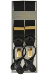 Erwin & Morris Made In UK Black 2 in 1 Luxury 35mm Gilt Clip Or Leather End Trouser Braces
