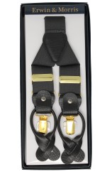 Erwin & Morris Made In UK Charcoal 2 in 1 Luxury 35mm Gilt Clip Or Leather End Trouser Braces