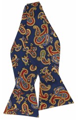 Soprano Silk Twill Edwardian Paisley Self Tie Bow On Navy Ground