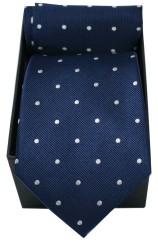 Soprano Navy & White Polka Dot Silk Tie & Pocket Square Set In A Gift Box