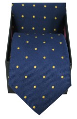 Soprano Navy & Gold Polka Dot Silk Tie & Pocket Square Set In A Gift Box