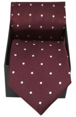 Soprano Wine Polka Dot Silk Tie & Pocket Square Set In A Gift Box