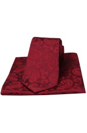 Soprano Wine Paisley Woven Silk Tie and Pocket Square