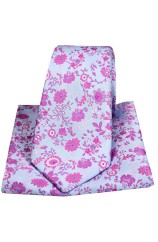 Posh & Dandy Light Blue Purple Pink Luxury Silk Tie and Pocket Square