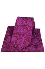 Soprano Deep Fuchsia Paisley Woven Silk Tie and Pocket Square