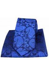 Soprano Royal Blue Paisley Woven Silk Tie and Pocket Square