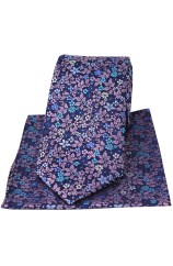 Posh & Dandy Italian Design With Multi Coloured Leaf & Flowers Silk Tie And Hanky