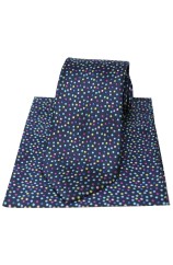 Posh And Dandy Navy With Multi Pin Dots Silk Tie And Pocket Square