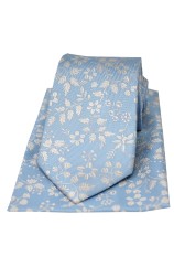 Soprano Sky Blue With White Flowers Silk Tie And Pocket Square